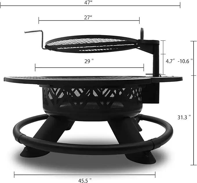 Red Mountain Valley 47" Outdoor Fire Pit with Adjustable Grill, 2-in-1 Metal Outdoor Fireplaces, Large Patio Wood Burning Fire Pits for Outside, Ideal for Backyard, Patio, Party by GreenHaven Gardens