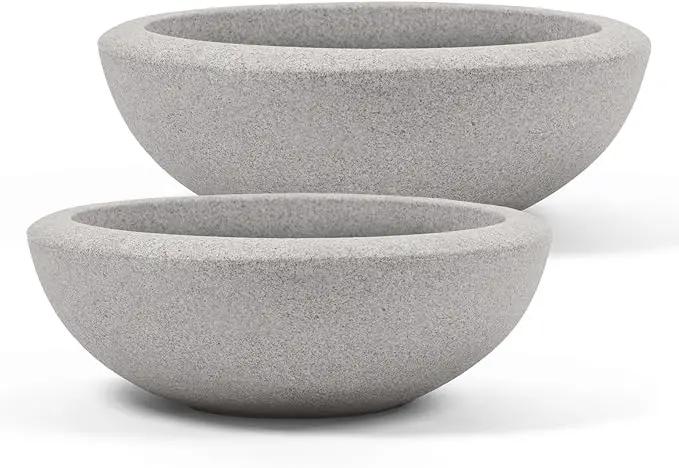 ARBORA 21" and 26” Santorini Bowls with Stone Blend Concrete Gray Finish - Polyresin Indoor and Outdoor Planters, Durable, Weatherproof, Lightweight, Large Plant Pots for Patio, Garden, Deck by GreenHaven Gardens