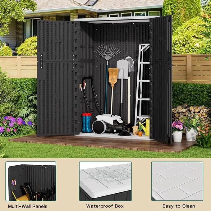 KINYING Outdoor Vertical Storage Shed,57 Cu.ft Outdoor Storage Cabinet Waterproof,Resin Sheds & Outdoor Storage Clearance for Garden,Patio,Backyard,Lockable (Black) by GreenHaven Gardens