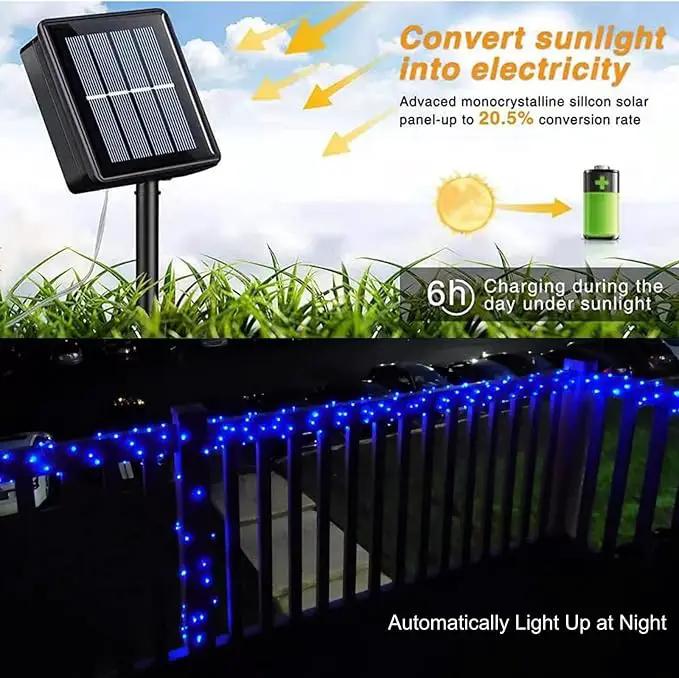 QITONG 4 Pack Solar Fairy Lights Blue, Each 33ft 100 LED String Lights Outdoor Waterproof, 8 Modes Blue Solar Lights for Outside Tree Garden Pool Wedding Party Christmas by GreenHaven Gardens