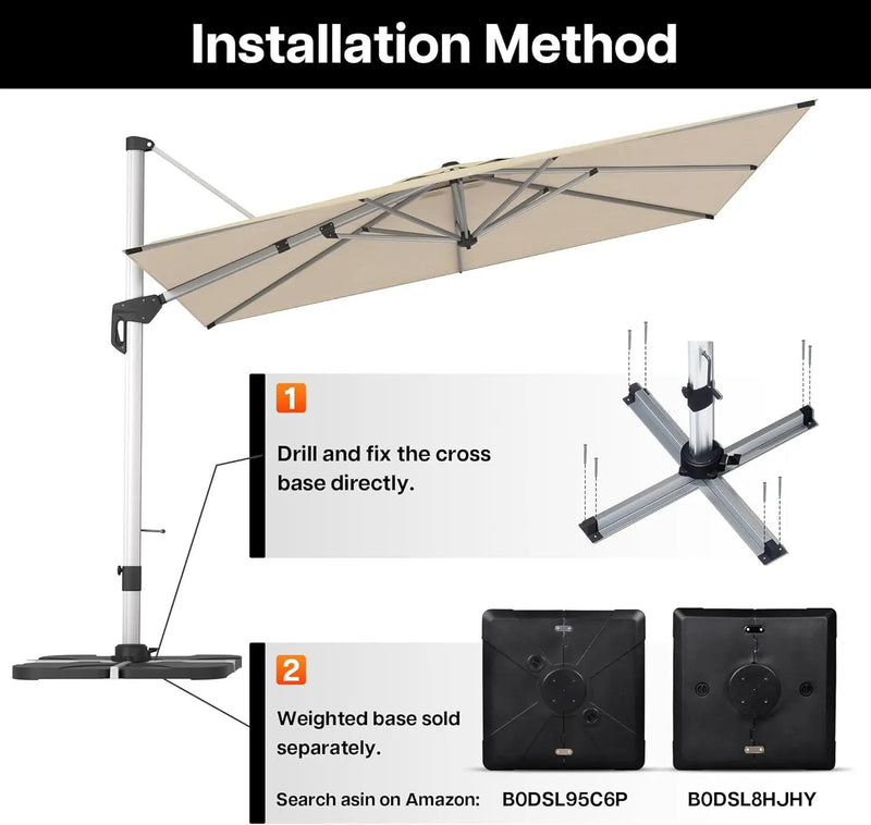 Patio Umbrella, 9' X 12' Outdoor Cantilever Umbrella with 360-degree Rotation for Garden, Deck, Backyard, Pool and Beach, Beige by GreenHaven Gardens