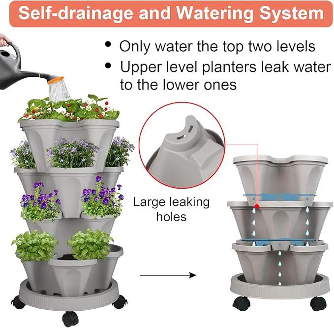 Vertical Planter 4 Tier Stackable Planters Garden Planters Strawberry Herb Flower and Vegetable Planter Indoor Outdoor Gardening Pots with Removable Wheels and Tools 2-Pack by GreenHaven Gardens