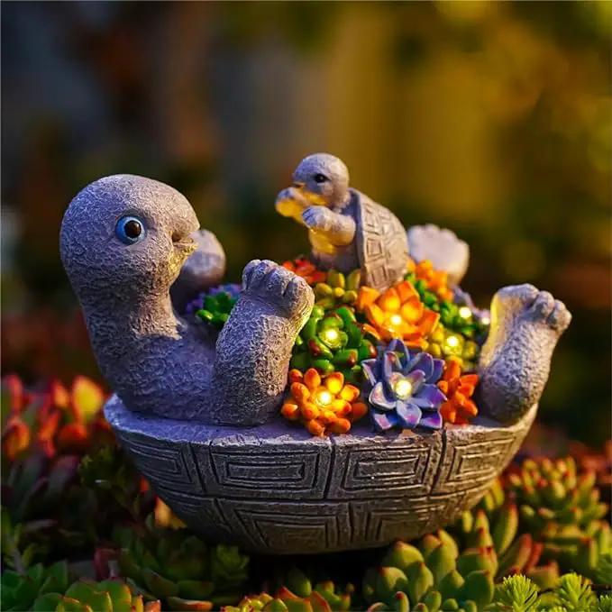 Solar Turtle Figurines Garden Decor, Cute Turtle Statue with Baby with 8 LED Solar Lights Garden Lawn Decorations for Patio & Yard, Gifts for Mom by GreenHaven Gardens