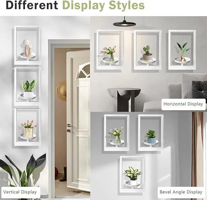 Picture Frame Plant Holder, Wall Mount Plants shelf Indoor Outdoor, Metal Hanging Planters Stand Decor, Window Planter Hanger Shelves, Modern Floating Ornament Rack Art for Home & Garden(White 3pc) by GreenHaven Gardens