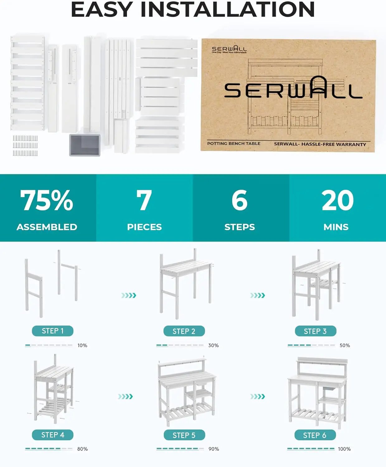 SERWALL Potting Table for Outside All Weather Use- White by GreenHaven Gardens