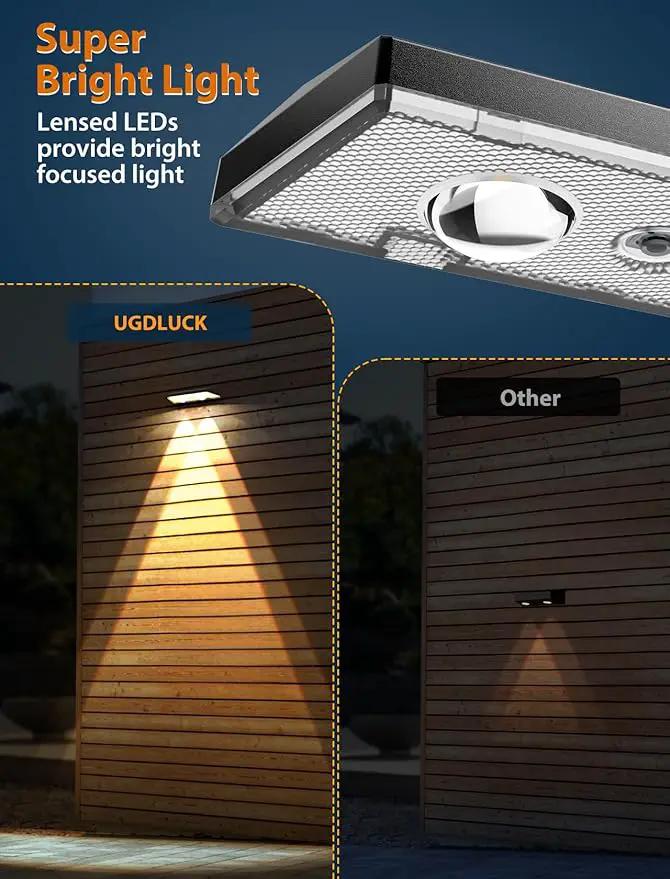 Solar Fence Lights ,Warm White & Cold White & Mixed Color 3 Modes Bright Lens LED Dusk to Dawn Deck Light, Fence Solar Lights Outdoor Waterproof,Solar Outdoor Lights for Backyard/Railing/Wall (4Pack) by GreenHaven Gardens