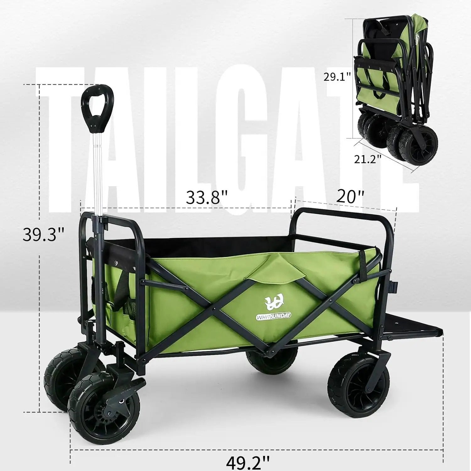 Whitsunday Collapsible Wagon with Tailgate for Camping Outdoor (Green, No Table) by GreenHaven Gardens