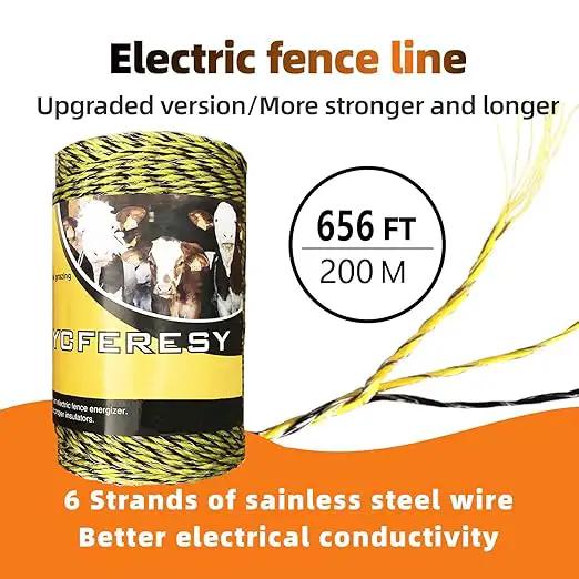 Electric Fence Polywire 656 Feet，200 Meter，6 Stainless Steel Strands for Reliable Conductivity and Rust Resistance，Portable Electric Fence Rope by GreenHaven Gardens