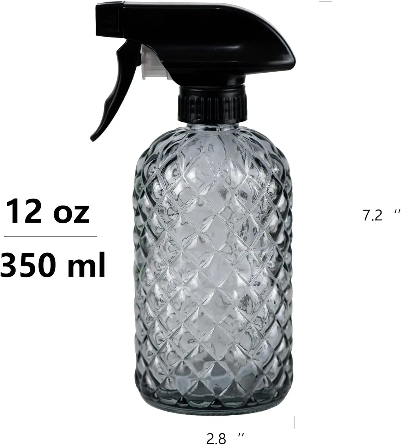 12Oz Glass Plant Spray Bottle, Gem Pattern Glass Sprayer, Watering Can with Black Plastic Top Pump, Handheld Watering Can for Indoor Outdoor Potted Plants and Greenery (Grey) by GreenHaven Gardens