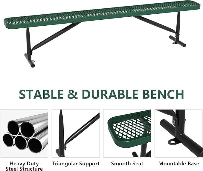 96" L Outdoor Metal Benches, Heavy Duty Garden Park Bench for Outside, Porch Chair Sports Backless Commercial Benches Mesh Bench for Shopping Mall, Store, Lawn, Park, Patio, Deck, Garden by GreenHaven Gardens