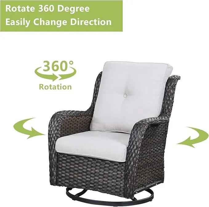 Outdoor Wicker Patio Furniture Set - 5 Piece Rattan Patio Conversation Set with 2 Rocking Swivel Chairs,2 Ottomans and 1 Loveseat for Porch Deck Backyard Garden(Brown/Beige) by GreenHaven Gardens