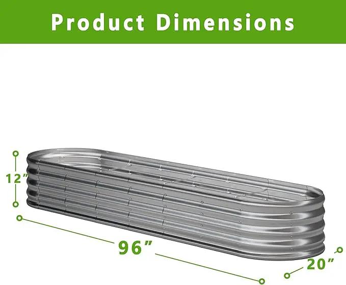 KFN 2PCS 8x1.8x1FT Galvanized Raised Garden Bed,Raised Garden Bed Kit-Oval Metal Vegetable Box,Large Planter Flower Boxes Outdoor,Planting for Vegetables,Flower,Herb,Sliver,0.7mm by GreenHaven Gardens
