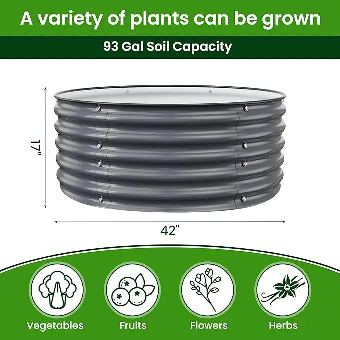 Round Raised Garden Beds, 42''x42''x17''Outdoor Galvanized Garden Planter Box for Vegetable Fruits Flower Herb (Deep Grey) by GreenHaven Gardens