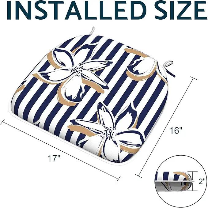 Indoor/Outdoor Chair Cushions 16x17 Inch, Patio Chair Cushions with Ties, All Weather Seat Cushions for Patio Furniture Home Garden Chair Use, Set of 4, Clemens Cabana Navy by GreenHaven Gardens