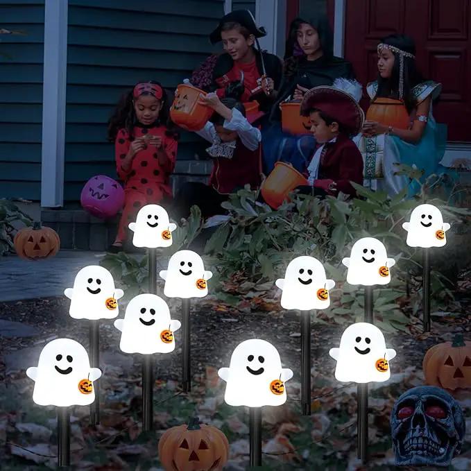 Solar Halloween Ghost Pathway Lights, 10 Pack Ghost Stake Lights with Pumpkin Design, Durable Waterproof Outdoor Halloween Decoration for Garden, Walkway, and Yard (10Pcs PGhost) by GreenHaven Gardens