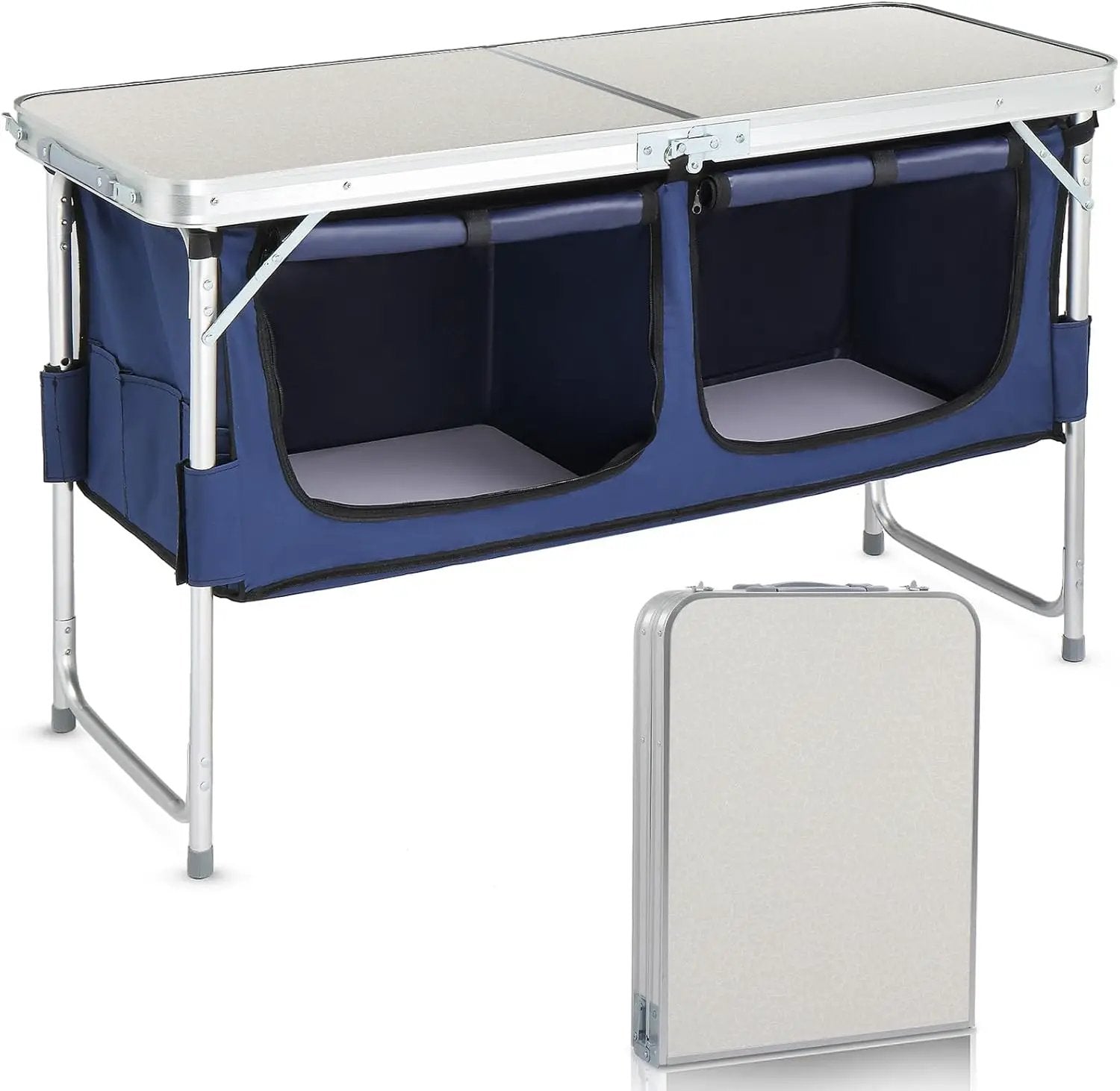 Outvita Portable Camping Table with Storage, Outdoor Aluminum Folding Camping Table with 3 Adjustable Height, Foldable Camp Tables for Backyards BBQ Party Picnic Beach Indoor, White by GreenHaven Gardens