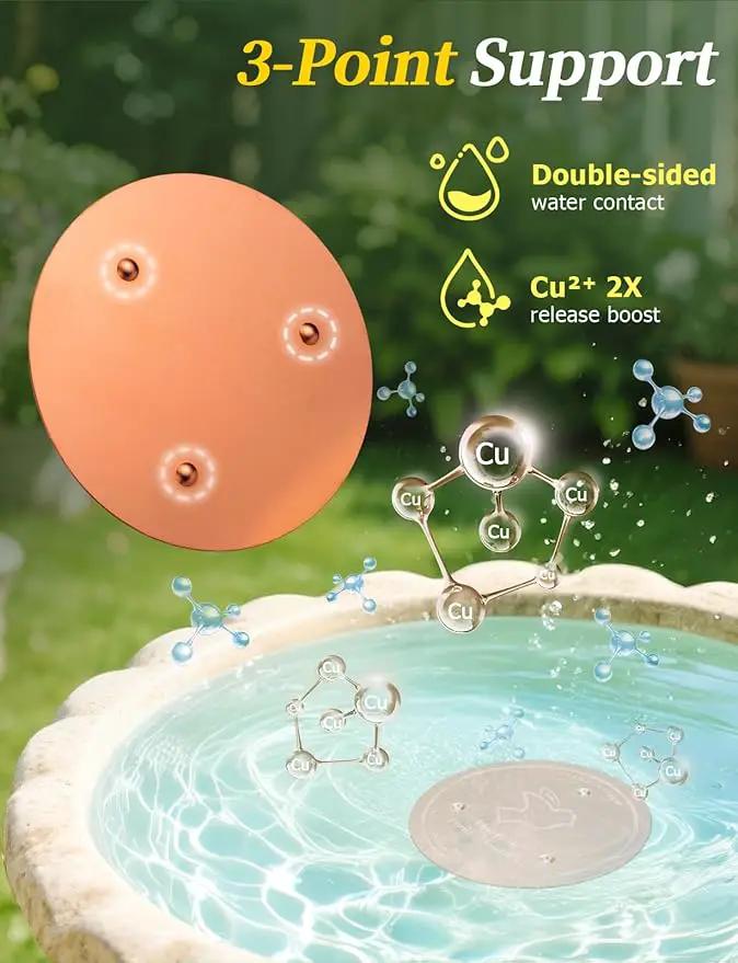 Mellbree 2-Pack Bird Bath Copper Disk, 0.6mm Reinforced 99.99% Pure Copper Cleaning Disk with Triple-Point Support for Physical Safe Clean Water All-Season, Universal Fit for Outdoor Birdbaths, Bowl by GreenHaven Gardens