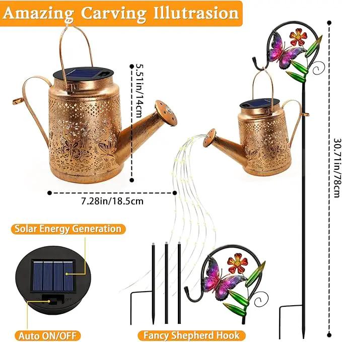Solar Powered Butterfly Watering Can Lights Waterproof Outdoor Garden Decor with Shepherd Hook Hanging Patio Lights for Yard, Porch, Backyard Perfect Gardening & Birthday Gift for Women, Mom, Grandma by GreenHaven Gardens