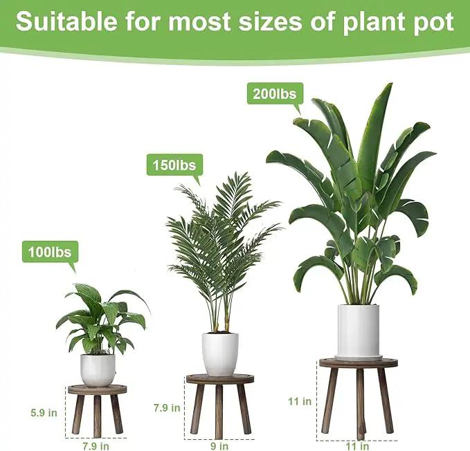 3-Pack Wood Plant Stands Indoor, Single Plant Stand for 6-12 Inch Pots, Mid-Century Modern Plant Stool, Tall Plant Stand for Large Plants for Living Room, Balcony, Office (Dark Brown) by GreenHaven Gardens