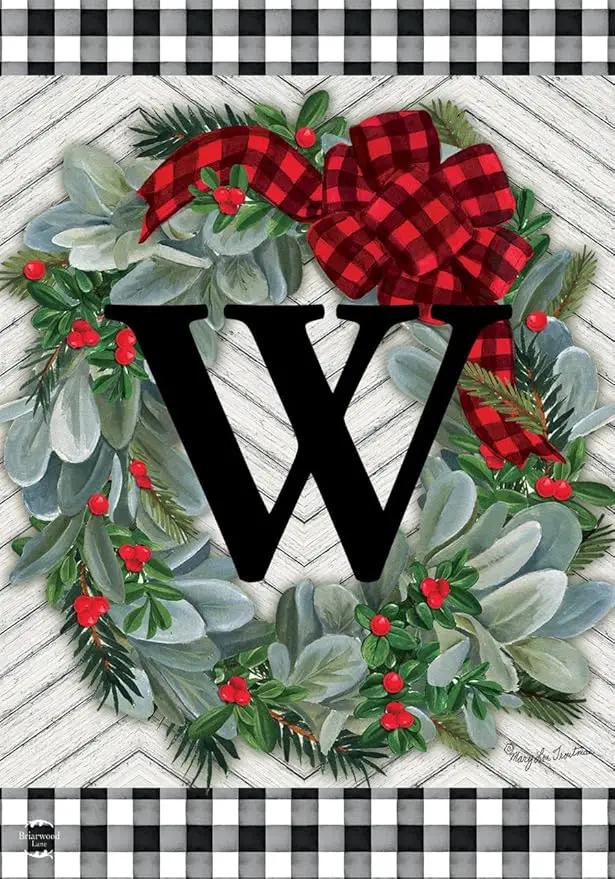 Briarwood Lane Winter Wreath Monogram Letter W Garden Flag by GreenHaven Gardens