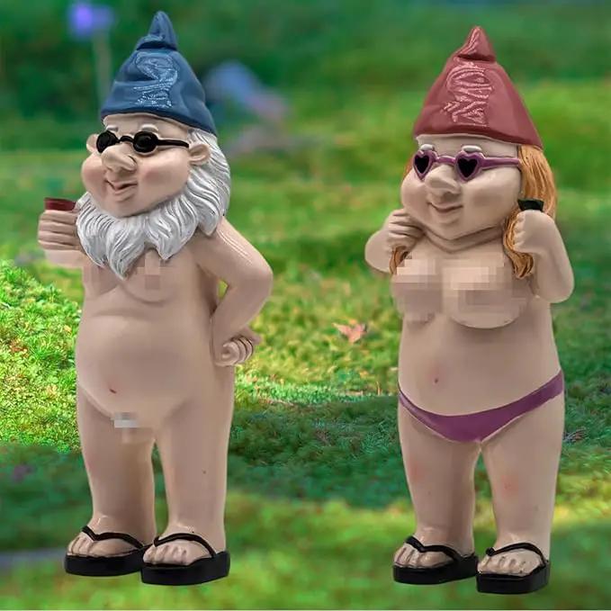 MINICAR 8'' H Gag Gnomes Statues Garden Outdoor Decor, Funny Dwarf Sculptures Yard Lawn Decorations, Naughty Gifts for Women Men, Set of 2 by GreenHaven Gardens
