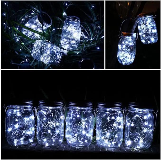SunKite Solar Mason Jar Lights [Updated], 8 Pack 20 LED Waterproof Fairy Firefly Jar Lids String Lights with Hangers(NO Jars), Patio Yard Garden Wedding Decoration - Cool White by GreenHaven Gardens