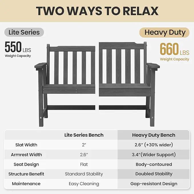 Ciokea 44" Outdoor Bench, HDPE Weatherproof Garden Bench, 2-Person Porch Benches with 550 Lbs, Waterproof Patio Benches for Outside Balcony Deck Backyard, Dark Grey by GreenHaven Gardens