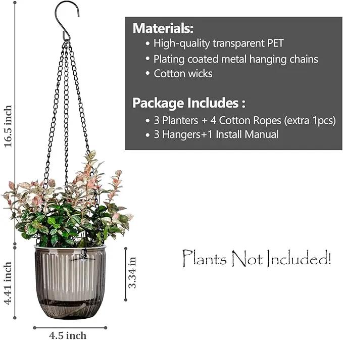 4.5 Inch 2 Pcs Self Watering Hanging Planter Indoor Plant Pots Drainage Holes, Outdoor Small Hanging Planters Flower Pot Basket, Visible Water Level, Plant Hanger Home Decor, Gardening by GreenHaven Gardens