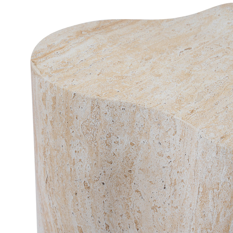 Organic Travertine-Look MGO Side Table with Weather Resistance - Neutral, photo 10 of 10