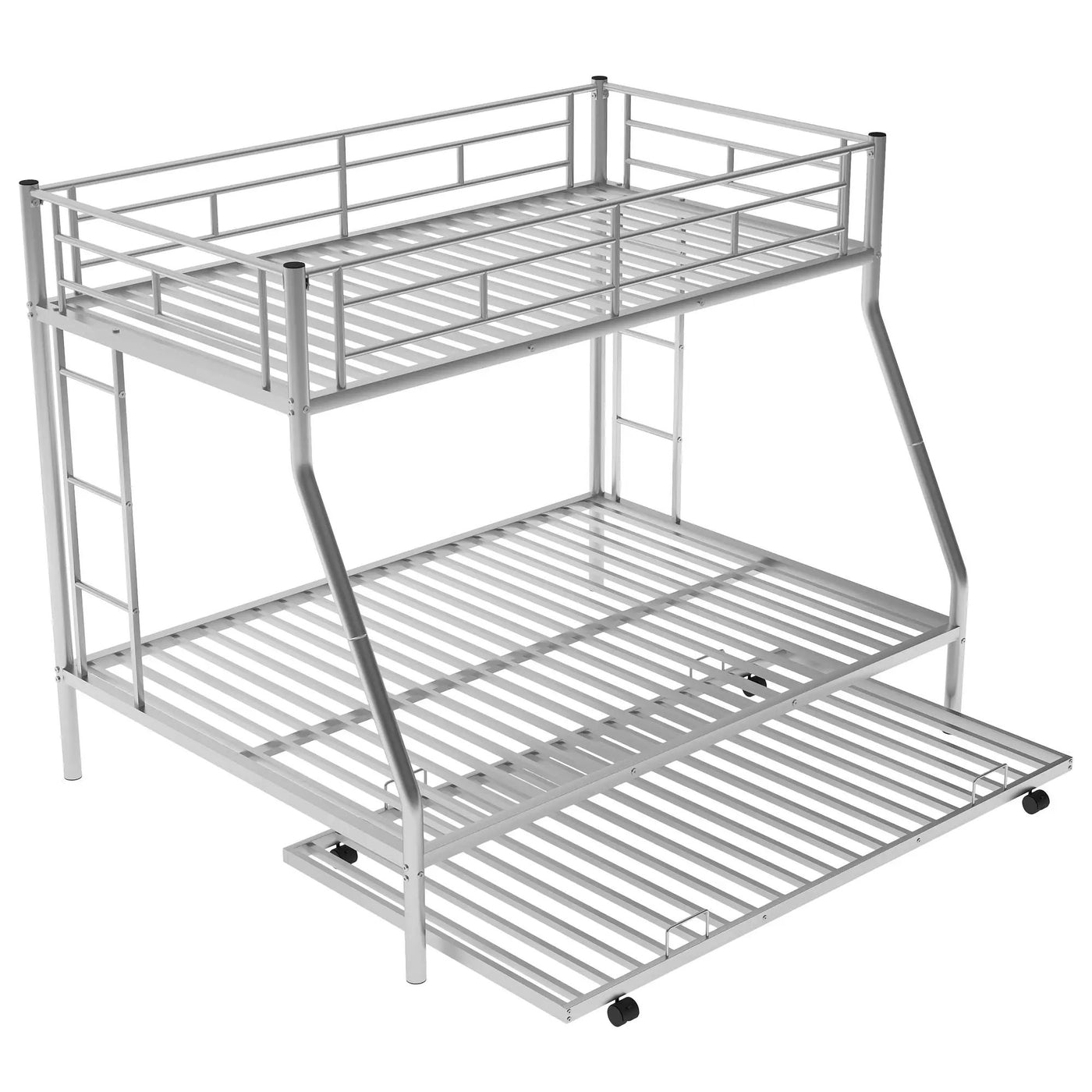 Bunk Bed With Steel Frame And Trundle, 2 Side Ladders by Unique Piece Furniture