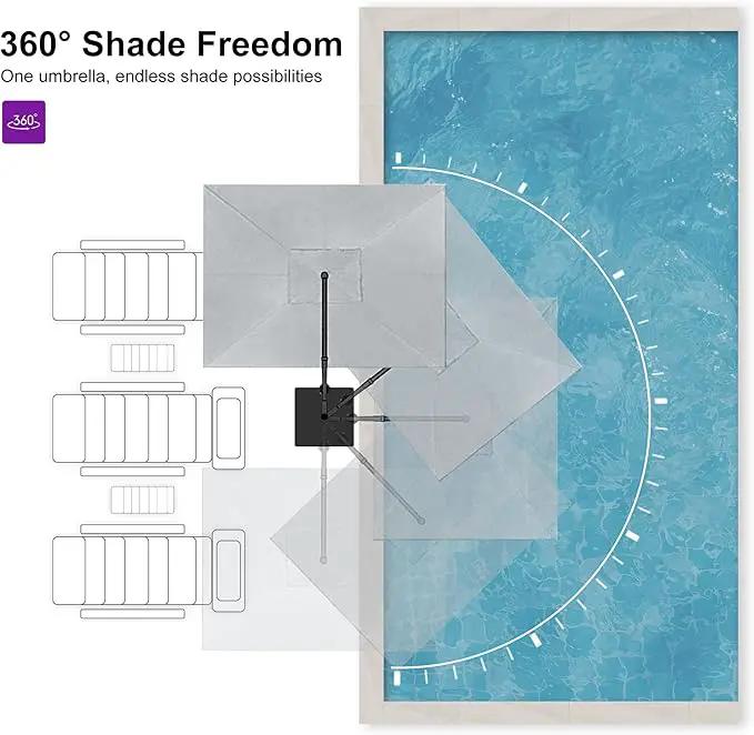 PURPLE LEAF 10' X 13' Patio Umbrella Large Rectangle Outdoor Aluminum Cantilever Umbrella with 3-Year Fade Resistance Recycled Fabric and 360-degree Rotation for Deck Pool Garden, Pebble Grey by GreenHaven Gardens