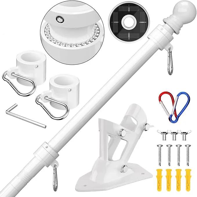 ZMTECH Flag Pole with Solar Light - Adjustable Bracket, 6 FT Stainless Steel Flag Poles for Outside House, Garden or Yard, Tangle Free Flagpole Kit for American Flag (Without Flag, White) by GreenHaven Gardens