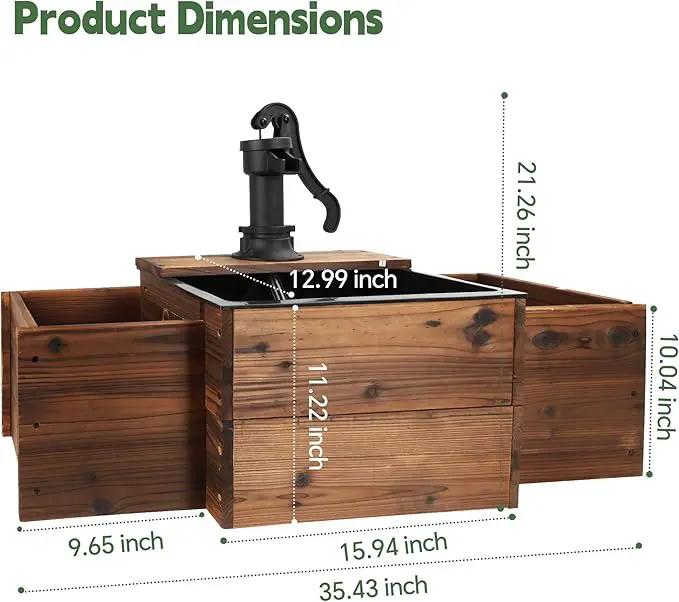 Outdoor Water Fountain,Floor Wooden Rectangular Pump Old-Fashioned Fountain with Flower Box,Electric Decorative Hand Pump, Outdoor Water Feature for Garden Patio Backyard by GreenHaven Gardens