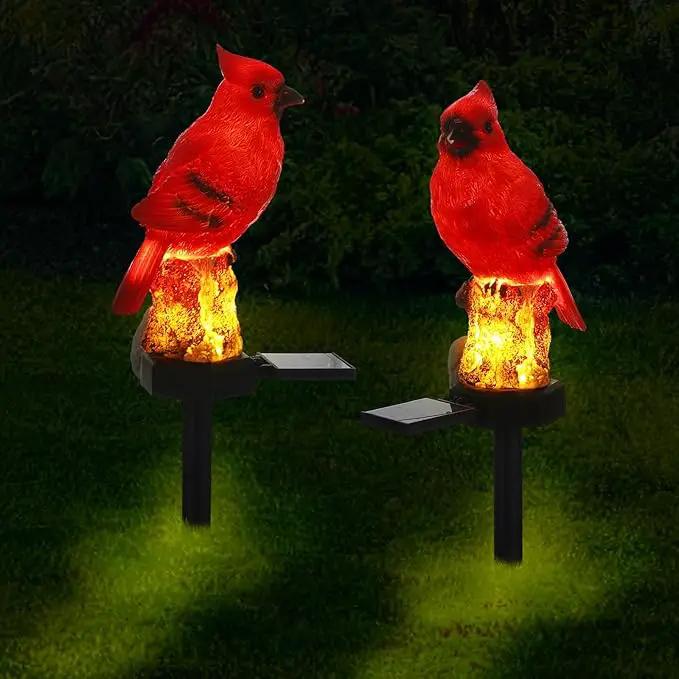 2 Pack Cardinal Solar Lights Cardinal Outdoor Decor Red Bird Solar Light Bird Figurine Garden Stake for Pathway Garden Lawn Yard Cemetery Decoration by GreenHaven Gardens
