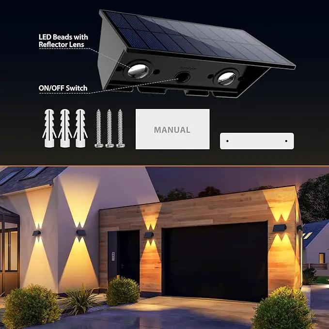 Solar Fence Lights,6Pack Solar Lights Outdoor Warm White + RGB Up & Down Waterproof 100 Lumens Dusk to Dawn for Wall/Backyard/Pool/Railing/Patio/Porch/Step by GreenHaven Gardens