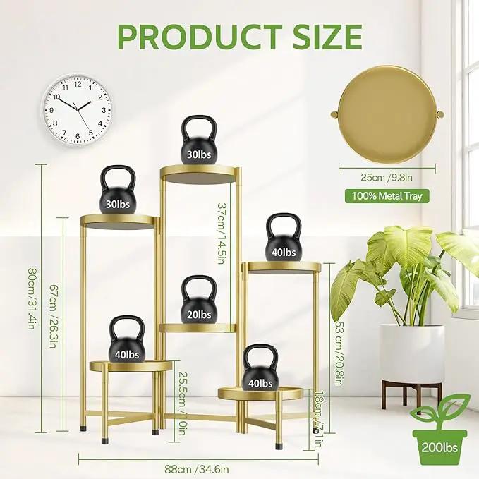 iDavosic.ly 6 Tier Large Plant Stand Indoor, 10 Inch Wide Tall Corner Metal Plant Stands Outdoor for Multiple Plants, Folding Tiered Flower Display Holder Rack Shelf, Gold by GreenHaven Gardens