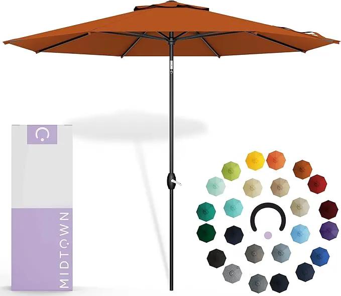 Midtown Umbrellas Sunbrella Umbrella 8 Feet Outdoor Umbrella With Sunbrella Terracotta Acrylic Fabric - Auto-Tilt Aluminum Frame Patio Umbrella For Backyard, Deck, Garden, Pool - Black Pole by GreenHaven Gardens