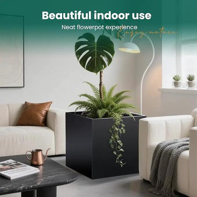 Galvanized Steel Planter Box Black Metal Planter Large Square Indoor Outdoor Planters Cube Steel Heavy Duty Flower Pot 26Inch Powder Coating Modern Commercial Residential for Patio, Deck, Yard, Garden by GreenHaven Gardens