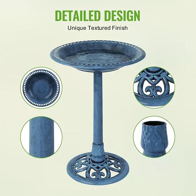 Backyard Expressions Outdoor Garden Bird Bath - Blue - Weather Resistant Polyresin - 27 Inch by GreenHaven Gardens