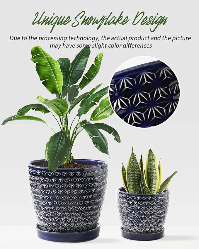 Plant Pots, Flower Pots, Planters for Indoor Plants(6.5+5.5inch), Flower Pots for Indoor Plants with Drainage Hole and Saucer, Ceramic Pots for Plants with Hole Mesh Pad,Reactive Glaze Blue by GreenHaven Gardens