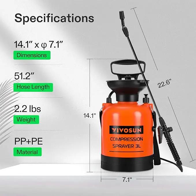 VIVOSUN 0.8-Gallon Pump Pressure Sprayer, Pressurized Lawn & Garden Water Spray Bottle with Adjustable Shoulder Strap, for Spraying Plants, Garden Watering and Household Cleaning by GreenHaven Gardens