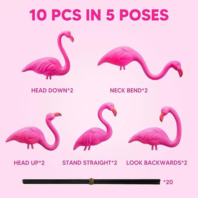 JOYIN 10 Pack Small Yard Flamingos Ornament Stakes, Mini Pink Flamingo Yard Decorations, Mini Lawn Plastic Flamingo Statue with Rubber Coating Metal Legs for Outdoor, Garden, Luau Party Gift (3-10IN) by GreenHaven Gardens
