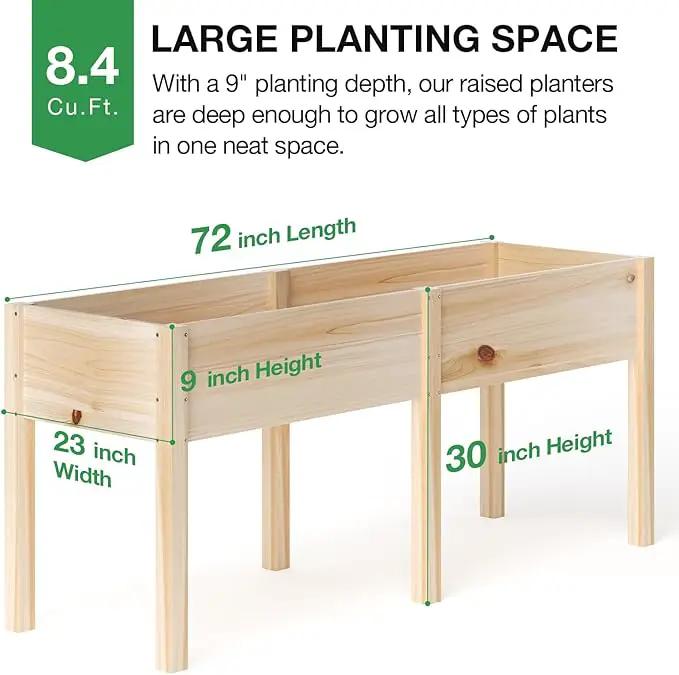 MIXC Wooden Raised Garden Bed with Legs, 72”L X 23”W, Elevated Reinforced Large Planter Box for Vegetable Flower Herb Outdoors by GreenHaven Gardens