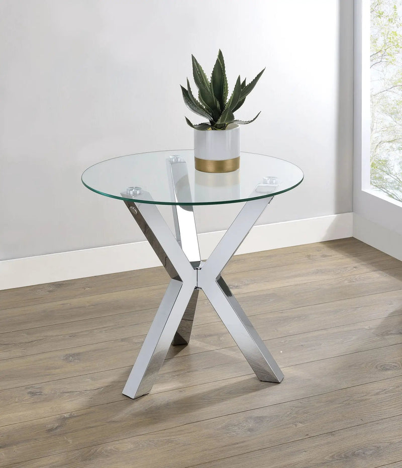 Kenzie Round Tempered Glass Top End Side Table Chrome by Unique Piece Furniture