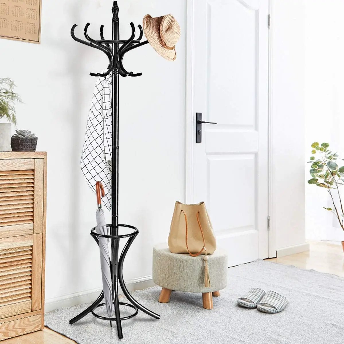 Wood Standing Hat Coat Rack with Umbrella Stand by DirectDeals