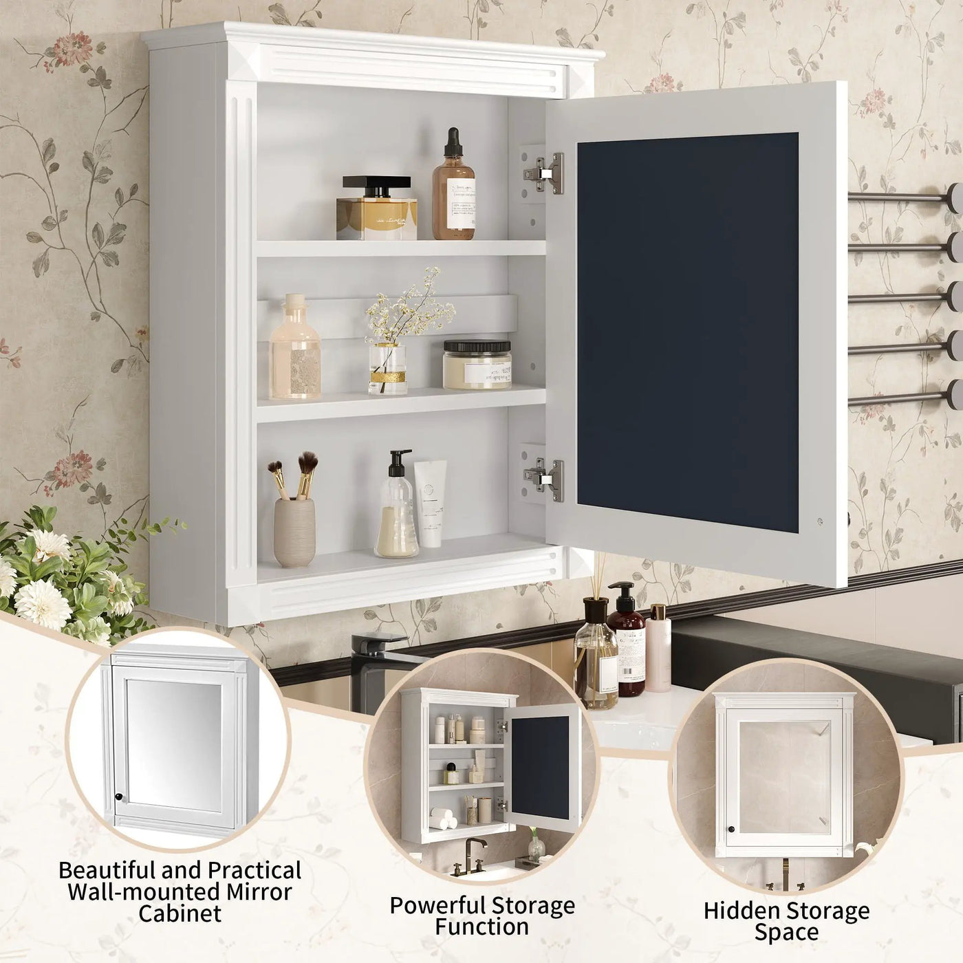 Wall Mounted Bathroom Storage Cabinet With Mirror, Medicine Cabinet With Height Adjustable Shelf by HouseOfZazla