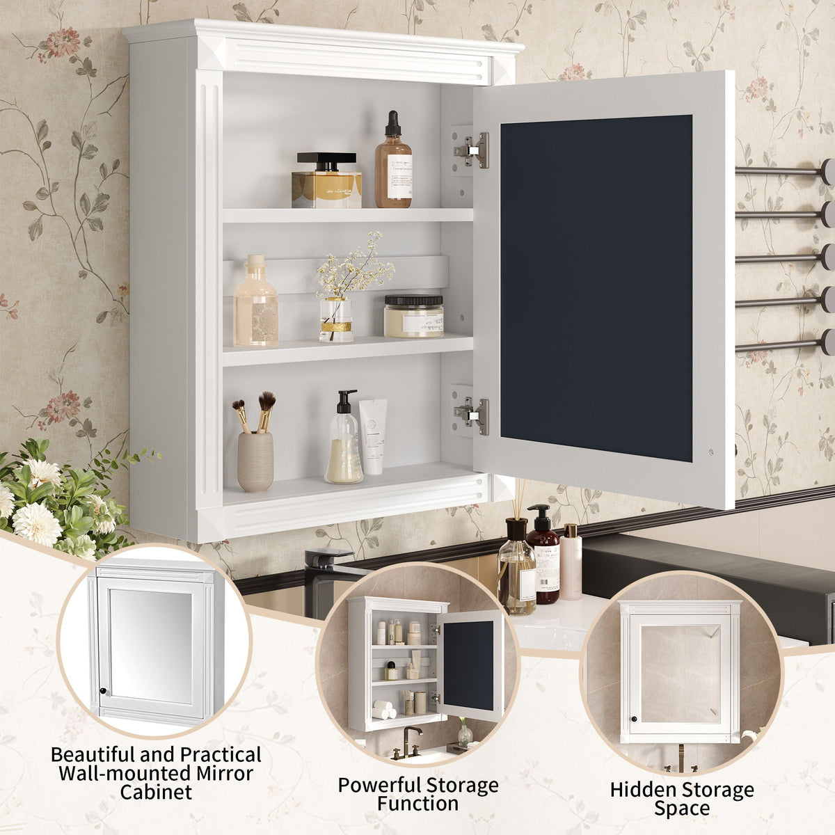 Wall Mounted Medicine Cabinet with Mirror and Adjustable Shelf - Dark Gray, White, Blue, photo 21 of 40