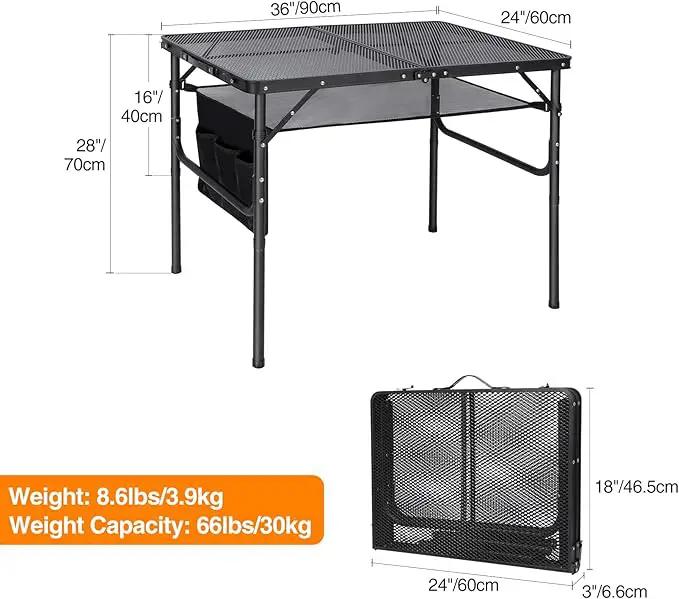 REDCAMP 36x24 Folding Grill Table for Outside, Lightweight Portable Metal Aluminum Outdoor Grill Table with Adjustable Height Legs, Great for Camping Picnic Cooking BBQ, Black 3ft by GreenHaven Gardens