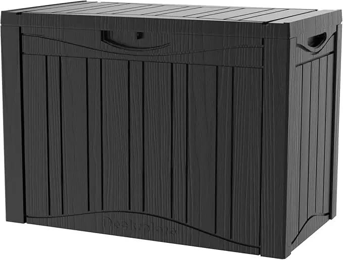 45 Gallon Waterproof Deck Storage Box - All-Weather Outside Storage Box with Lock, Outdoor Box Storage for Patio/Pool Accessories, UV-Resistant Resin, Matte Black by GreenHaven Gardens