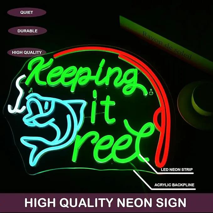 Keeping It Reel Neon Sign Fishing Themed LED Wall Decor for Man Caves, Tackle Shops & Lake Houses, USB-Powered Adjustable Brightness, Angler-Themed Decoration by GreenHaven Gardens